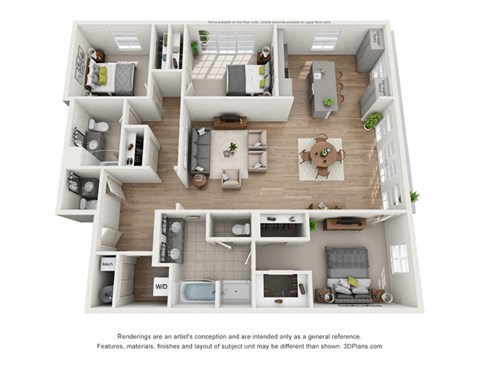 Floor plan for 3 beds, 2.5 baths, 1844 sqft